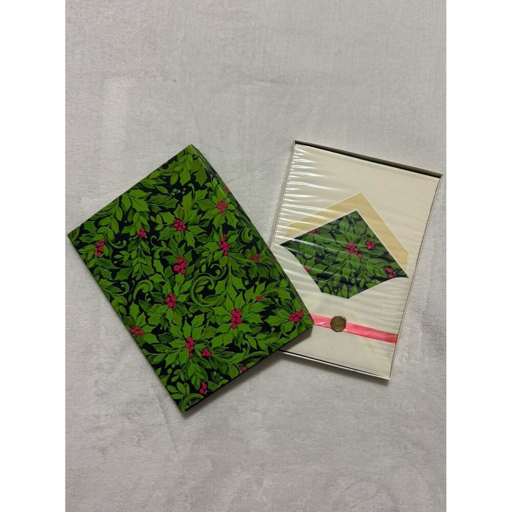 Vtg Hallmark Stationery Set Holly Berries 24 Writing Sheets Decorated Envelopes